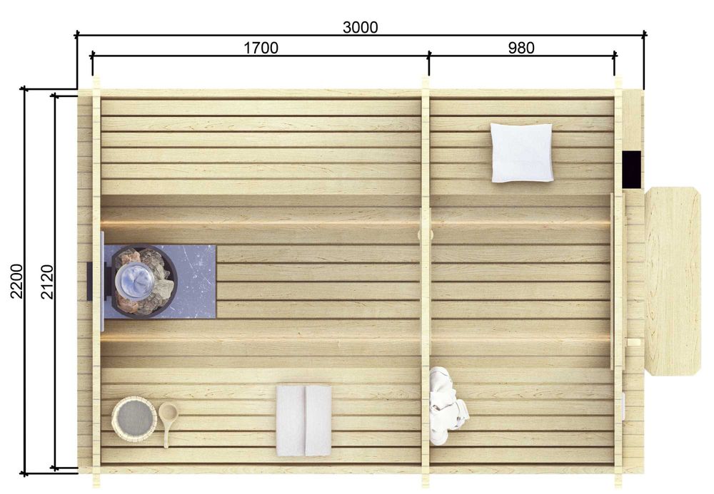 Sauna Tonne 3,0 m z zamkniętym  przedsionkiem