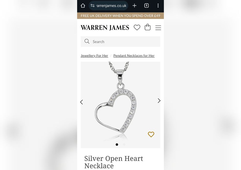 Срібне намисто з серцем Warren James