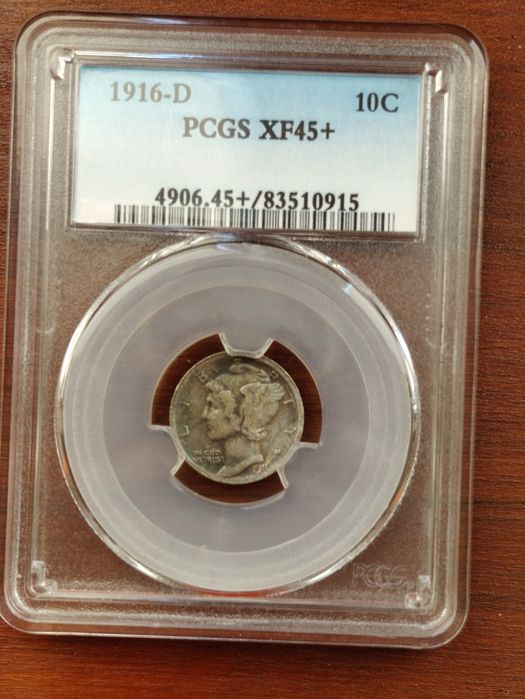 USA 10 centów 1916-D Mercury Dime – srebro – PCGS XF45 +