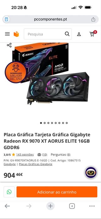 RX 9070xt Aorus Elite 16GB (SEM USO )