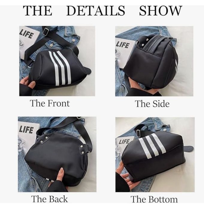 Nylonowa torba na ramię, czarna w paski MABANOCOTA