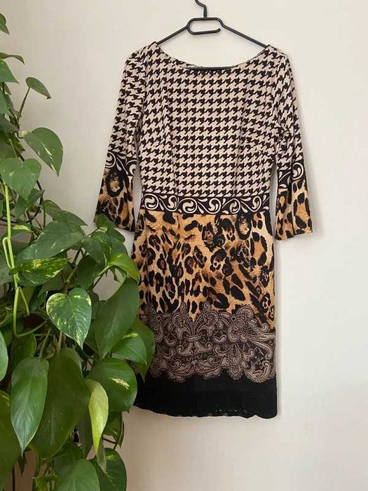 Leopard knit pencil dress elegant chic | dzianinowa sukienka kratka 42