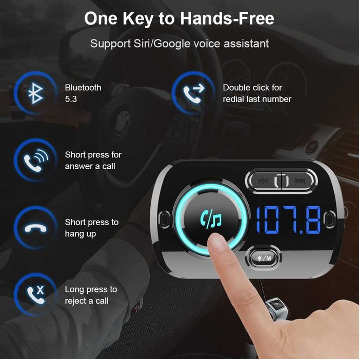 SONRU BC49BQ Bluetooth 5.3 FM Adapter do samochodu czarny transmiter