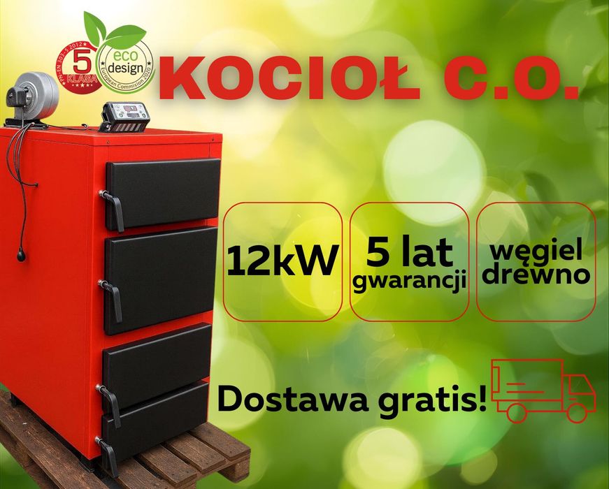 Kotły Kocioł 12kW na Drewno Węgiel - PRODUCENT Piec Zasypowy do 130m2