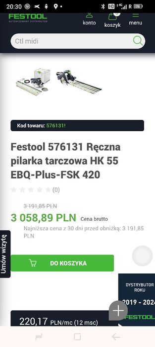 FESTOOL pilarka HK55 EBQ z szyną