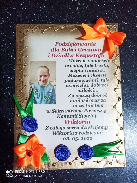 Podziękowanie dla chrzestnych dziadków