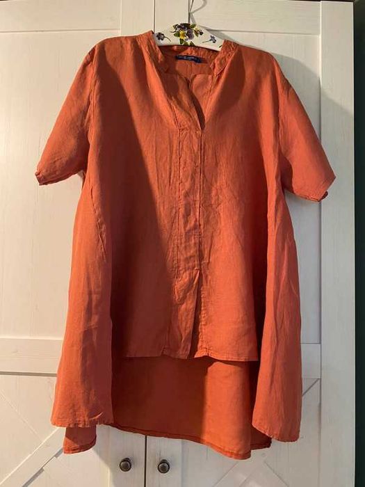 Tunika koszula 100% len ruda miedziana 134cm pachy 50 52 dłuższy tył