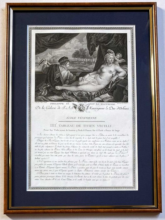 Antyczna grafika, miedzioryt, XVIII wiek, wg Tycjana