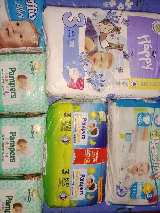 Підгузки дитячі Bella happy 3, pampers baby-dry 3, bebelino 3, soffio