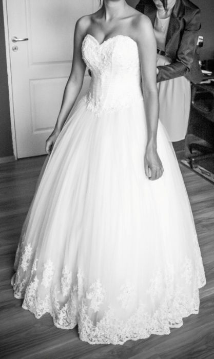 Suknia ślubna Princessa_LA MARIETTE+koronkowe bolerko i welon, r.34/36