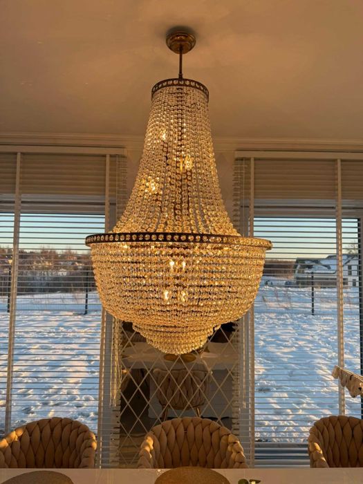 Duży żyrandol krysztalowy glamour zloto efekt WOW