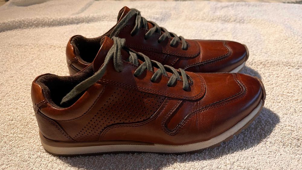 Sapatos Pele Castanhos Derby Sneakers Tamanho 41