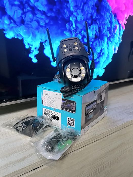 Вулична IP-камера 8МП WiFi з подвійною лінзою та автостеженням (iCSee)