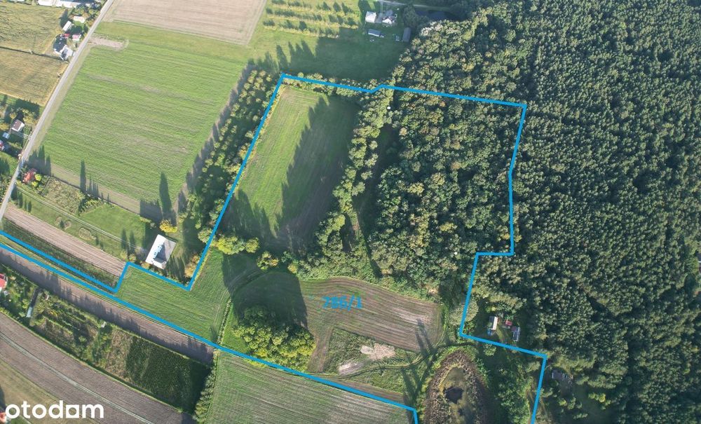 Działka o pow. 7,56 ha budowlano-rolna ze stawem.