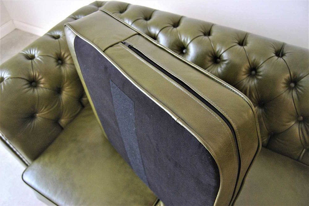 Sofa pikowana skórzana z funkcją spania 3 osobowa plisowane boki