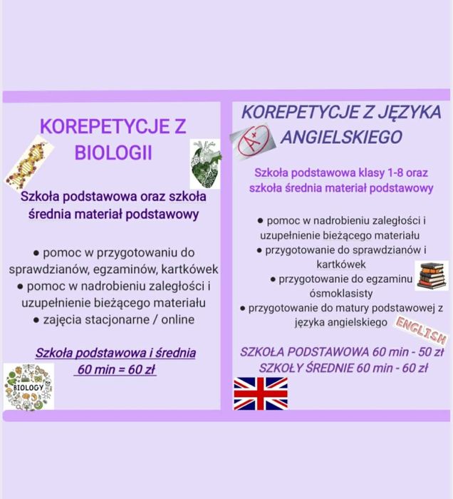 Korepetycje z języka angielskiego i z biologii