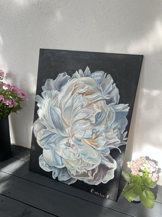 Obraz olejny na płótnie  Lodowa piwonia 80*60