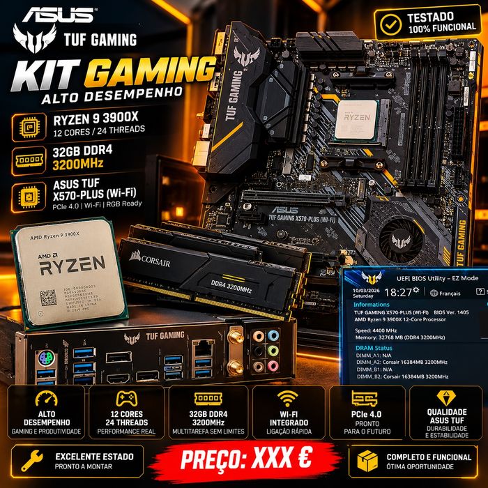 Kit gaming ryzen 9 3900x +asus tuf i x570 + 32gb ddr4 3200mhz