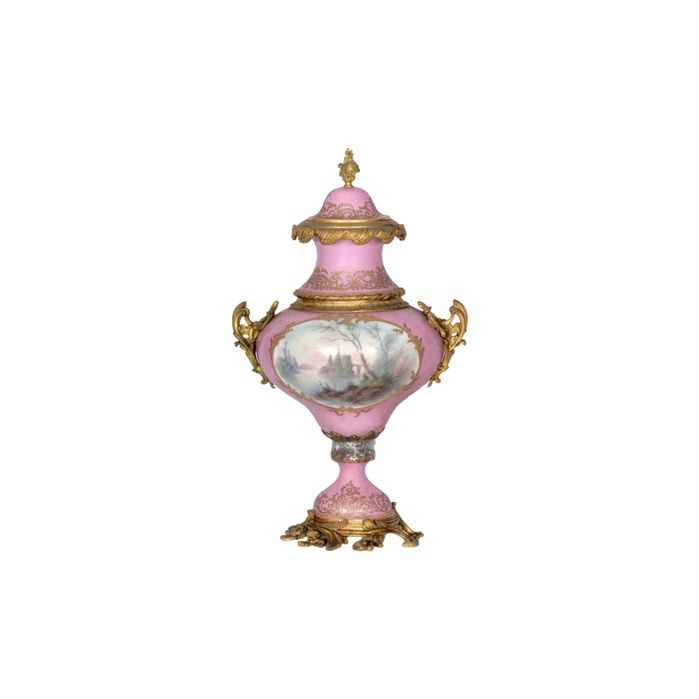 Vaso porcelana rosa Sevres Watteau Napoleão III | 1775