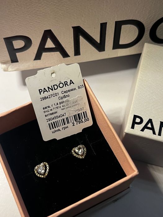 Серёжки сердечки от Pandora