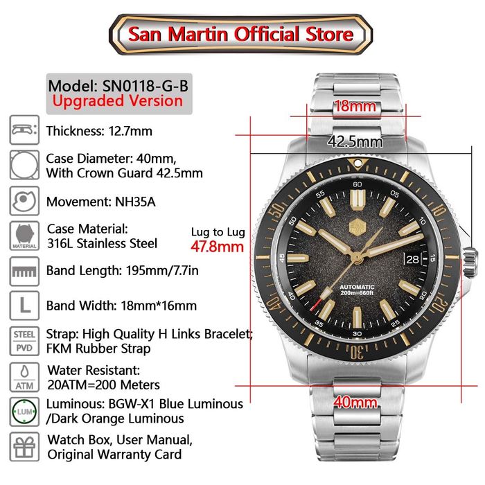 Продам годинник San Martin SN0118B Automatic у відмінному стані. Сапфірове скло. Керамічний безель. Повна комплектація.