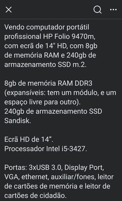 Portátil HP Folio Core I5