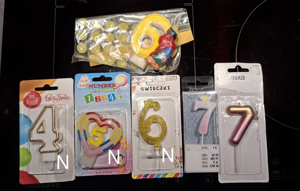 Świeczki na tort 4,5,6,7