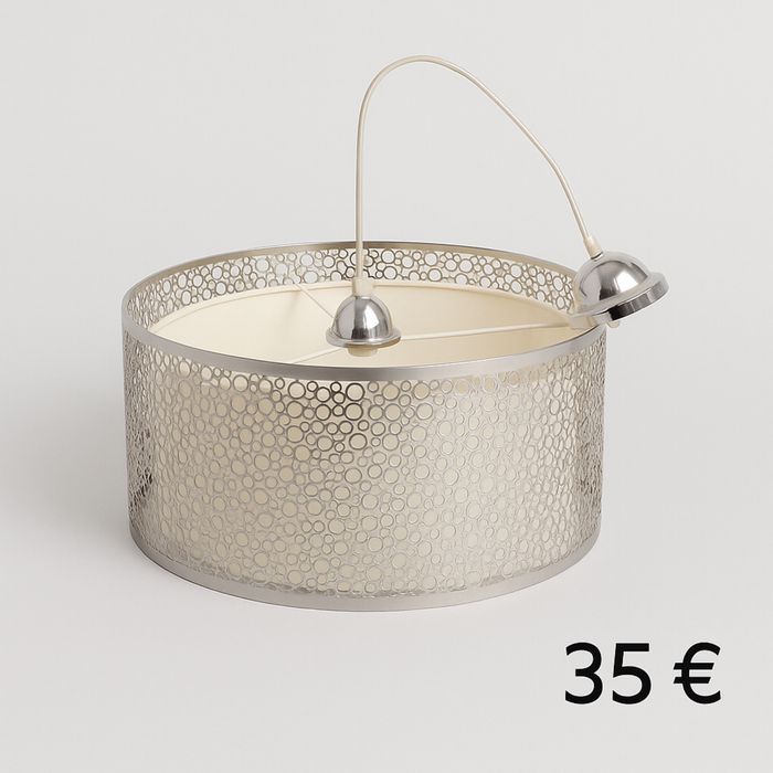 White Metal and Fabric Ceiling Lamp