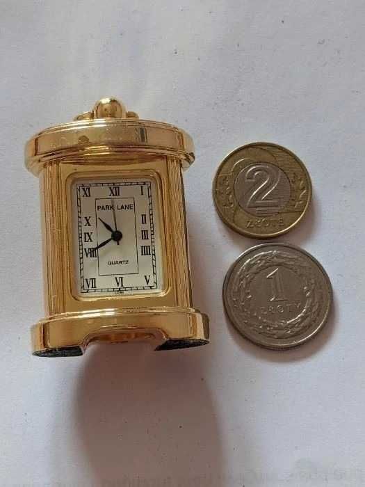 Mini zegar Park Lane złoty biurkowy nocny klasyczny kwarcowy 45 mm