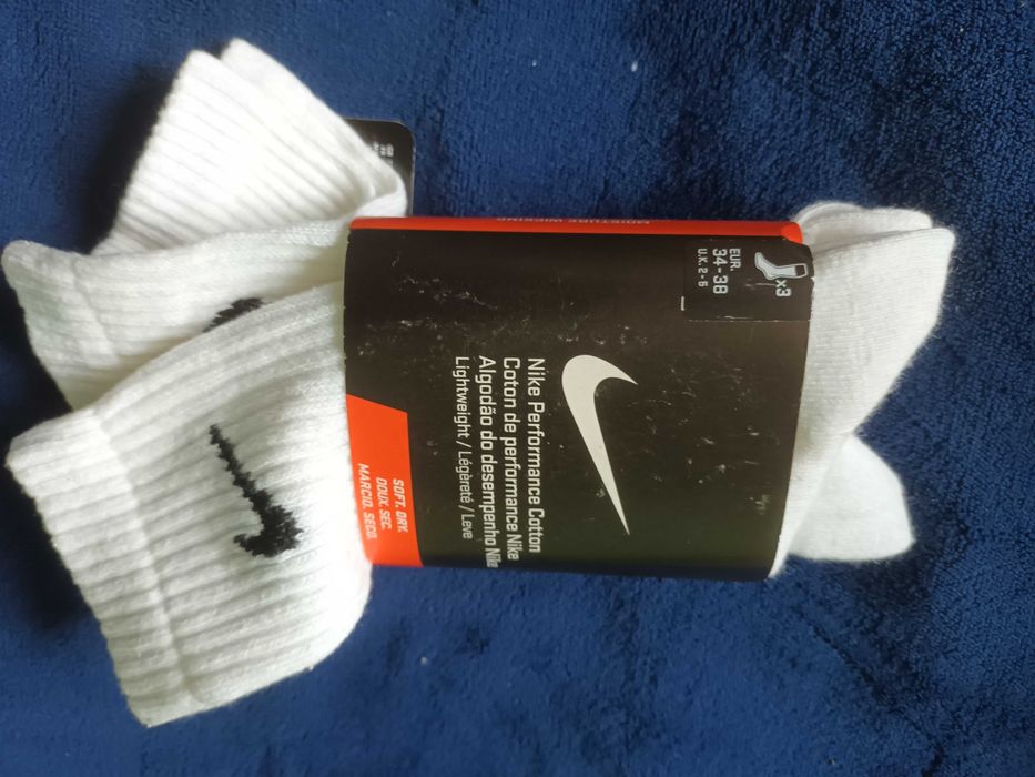 Nike skarpety białe do pół łydki, 3 pak, rozmiar 34-38