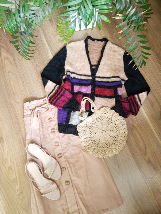 Sweterek kardigan handmade wełna one size vintage