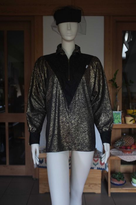 złota metaliczna bluzka motyl bufki vintage 80s Peter and Jo Paris