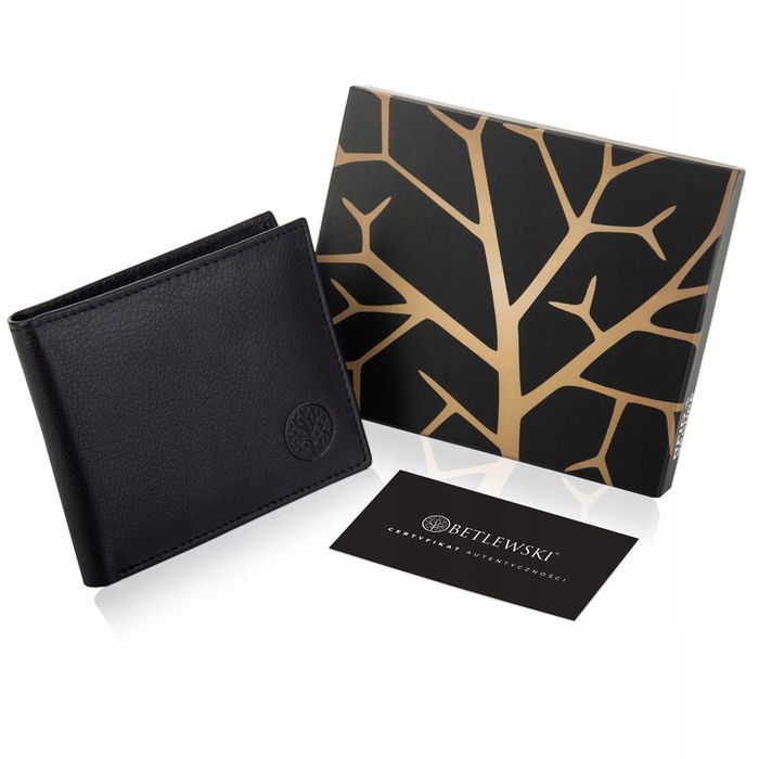 Betlewski Skórzany Portfel Męski Mały Cienki Slim Rfid Do Kieszeni Spo
