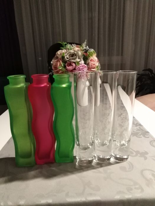 Wazoniki dekoracje. 6 sztuk. Kolorowe i ze szkła