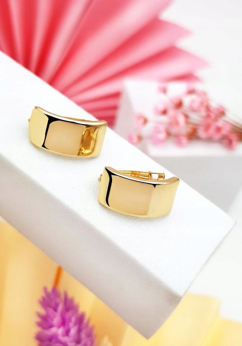 Złote kolczyki, gładkie, eleganckie, angielskie, pr 585