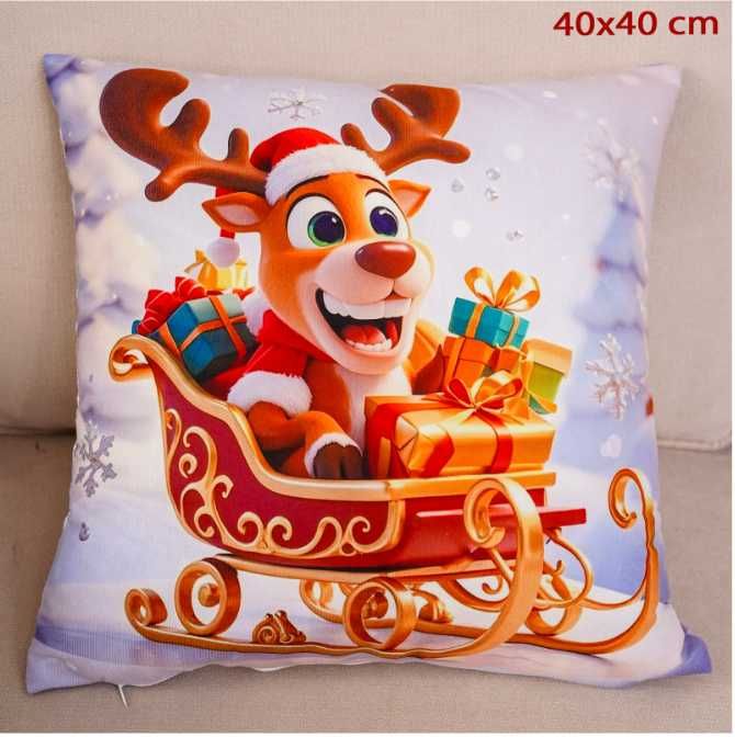 Poduszka świąteczna 40x40 cm renifer z prezentami Boże Narodzenie