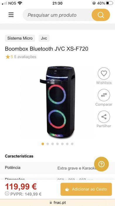 Coluna BoomBox Bluethooth JVC Festa