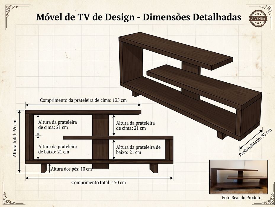 Móvel de TV em Madeira Maciça – Design Moderno / Contemporâneo