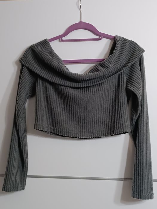 Top i spódnica prążek, szary komplet, zestaw