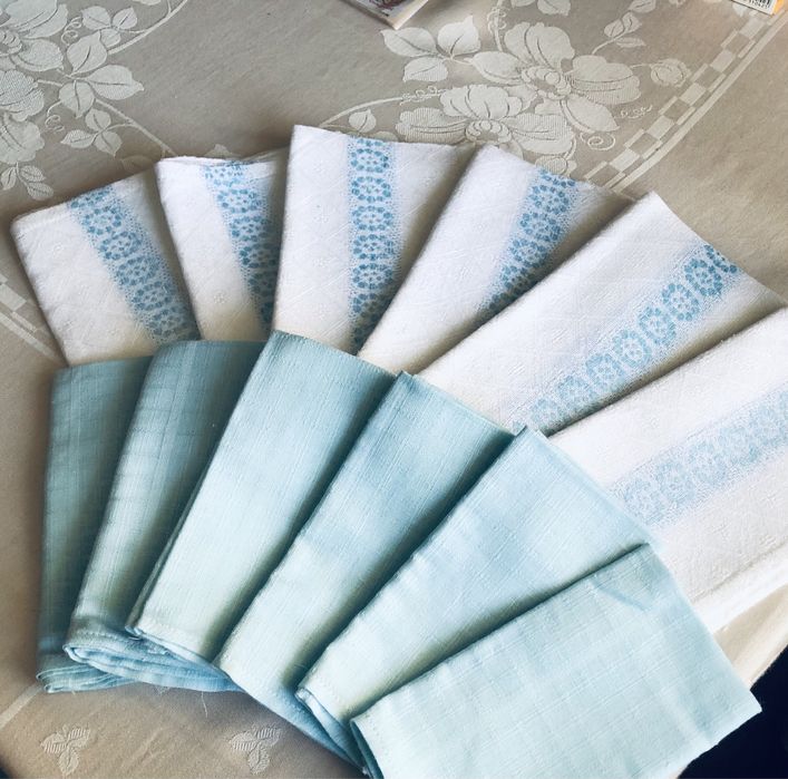 Серветки льон білі блакитно-бірюзові нові