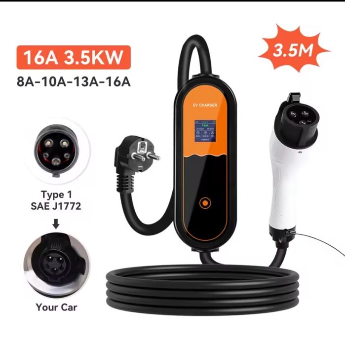 Зарядка для електромобіля Type 1 J1772 16A 3.5кВт 220V EV Charger регулювання струму 3.5м