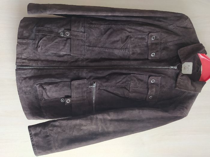 Skórzana zamszowa ocieplana kurtka damska