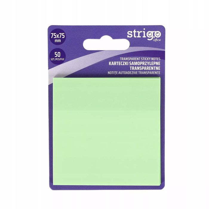Karteczki samoprzylepne przezroczyste Strigo 75x75 50 kartek jasnozielone. Strigo. Nowy Produkt