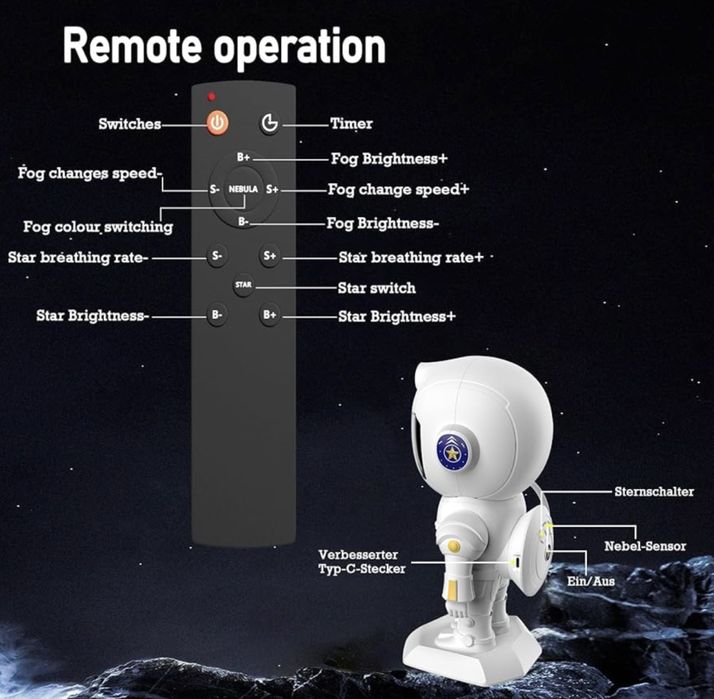 Projektor led gwieździstego nieba, astronauta