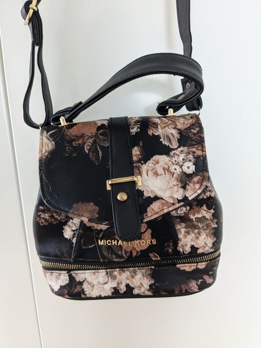 Torebka Michael Kors Plecaczek Plecak Worek Czarna w kwiaty