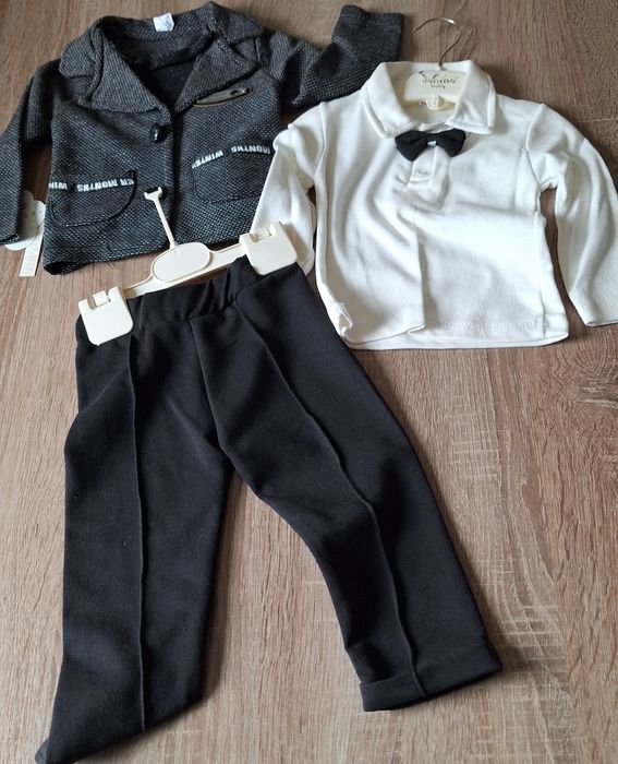 Marynarka,spodnie, muszka i bluzka polo komplet 74/80