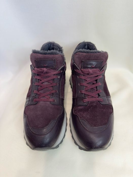 Santoni (Італія) Утеплені шкіряні кросівки на хутрі, р. 39.5-40