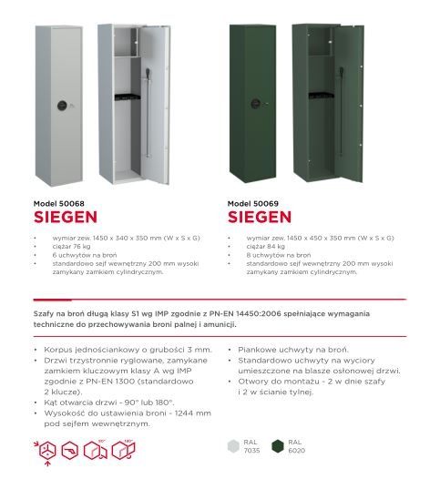 Duży słupek na broń długą Siegen 50069/8 certyfikat S1 VAT GWARANC