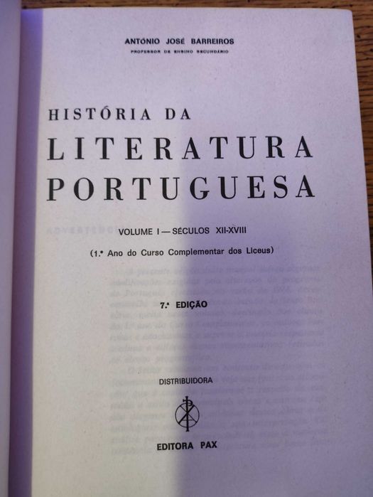 História da Literatura Portuguesa Vol 1 - António José Barreiros