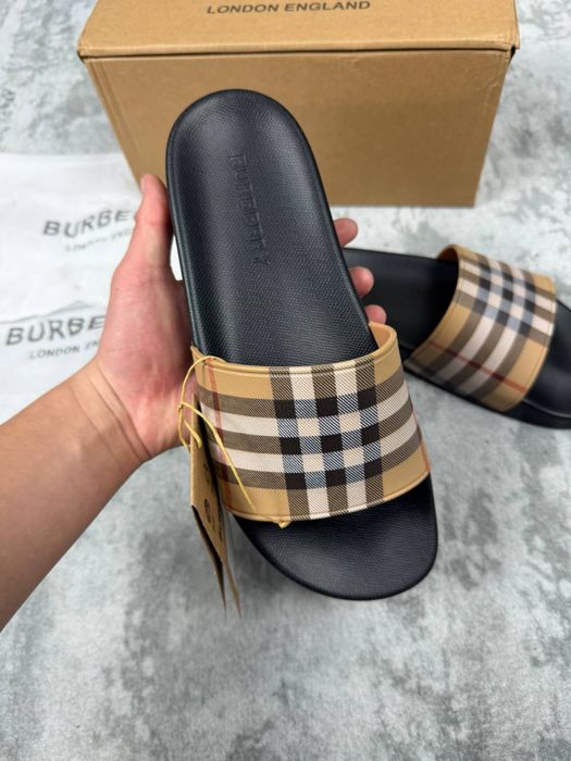 Brberry slides brown, барбері слайдс коричневі, тапочки Burberry, тапочки барбері